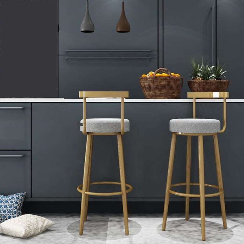 Glam Armless Backrest Counter Stool Iron Bar Stool with Cushion and Pedal for Cafe Clearhalo 'Bar Furniture' 'Bar Stools' 'bar_stools' 'furn' 'furn_bar_stools' 'Furniture' 'Kitchen & Dining Furniture' 1200x1200_ed66d44d-01bc-4b36-ab00-564e1749cbf9
