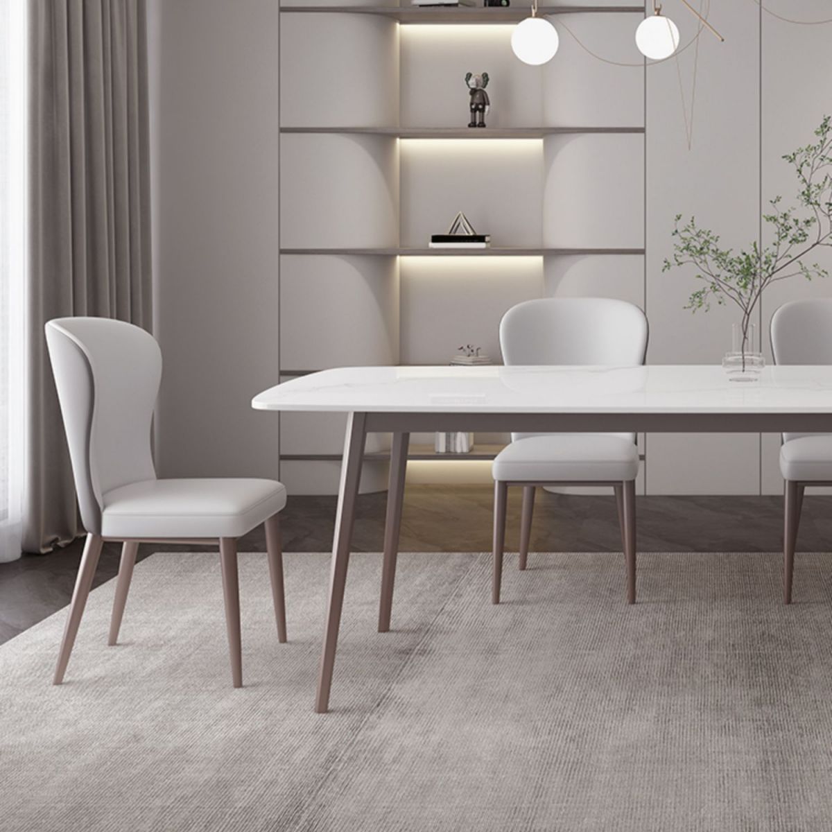 デザイナーダイニングセット1/2/4/5/7ピースストーンとメタルダイネットセットホワイト