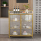 Sideboard moderna con server da pranzo in metallo a 2 porte di vetro con 4 gambe