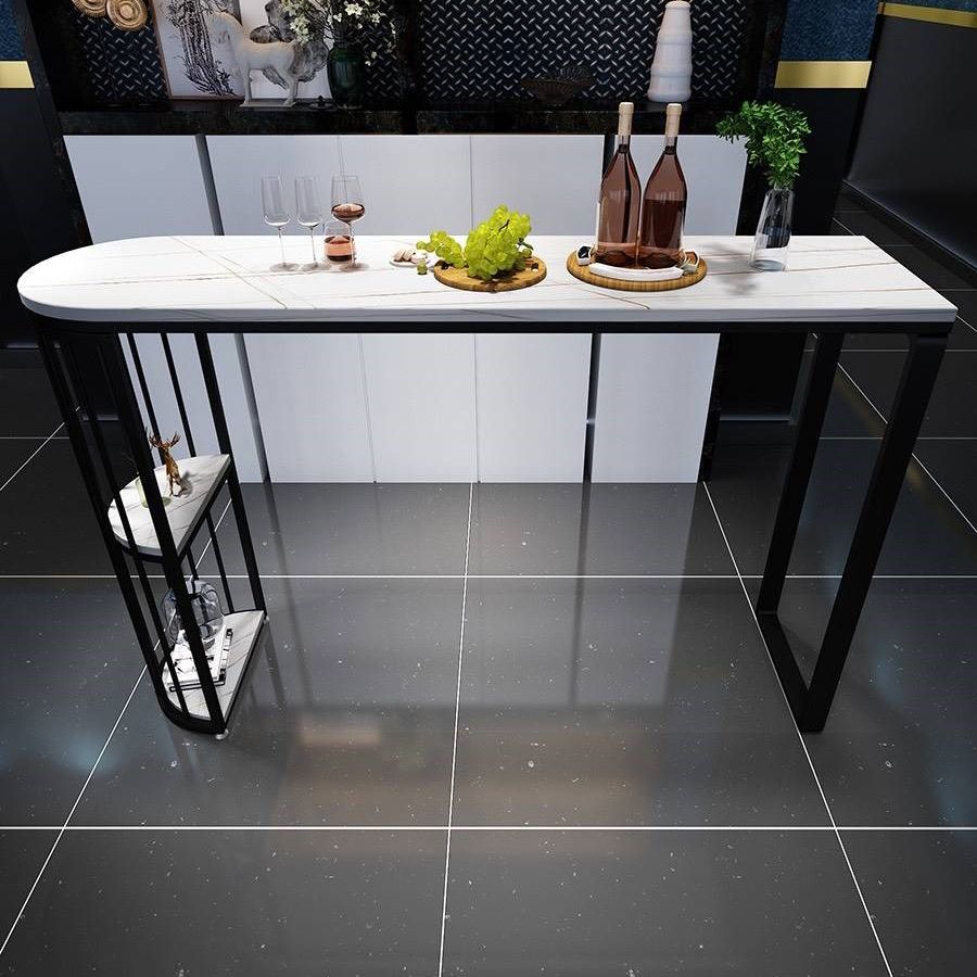 Industrial Iron Bar Dining Table White Stone Top Indoor Bistro Table with Shelf Clearhalo 'Bar Furniture' 'Bar Tables' 'bar_tables' 'furn' 'furn_bar_tables' 'Furniture' 'furniture_bar_tables' 'Kitchen & Dining Furniture' 1200x1200_ed6b040b-b8c7-46e5-9821-da16ef089205