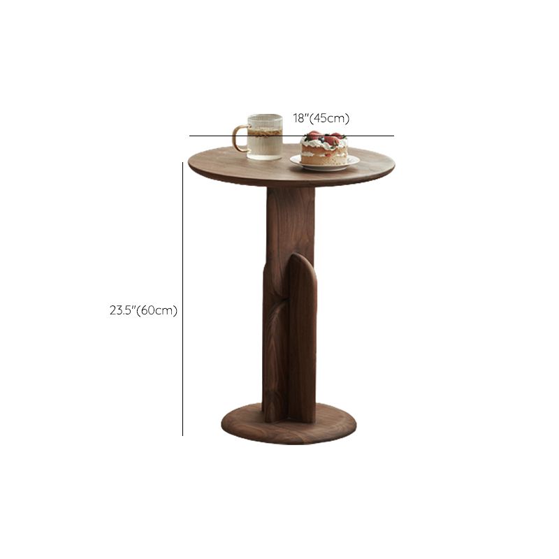 Contemporary Side End Table Round Pedestal Walnut Living Room Solid Wood Corner Table