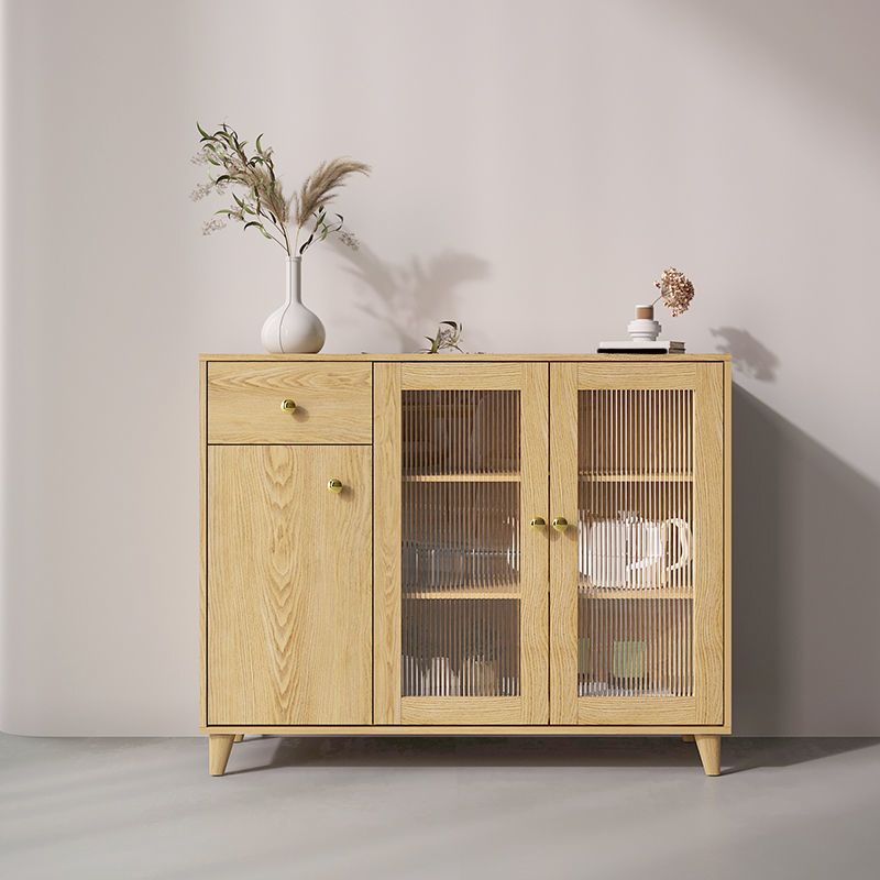 Server di porte di vetro contemporanee di credenza in legno con armadi e cassetti