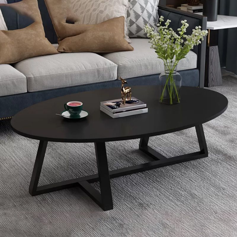 Modern Oval Coffee Table Wood and Steel Coffee Table Cross Legs