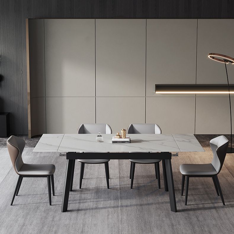 Modern Kitchen Foldable Dining Room Set with Sintered Stone Top and Black Base Dining Furniture Set Clearhalo 'Dining Room Sets' 'Dining Tables & Seating' 'dining_room_set' 'furn' 'furn_dining_room_set' 'Furniture' 'furniture_dining_room_set' 'Kitchen & Dining Furniture' 'kitchen&dining_furn' 'kitchen' 1200x1200_ed76714d-f015-41e3-9924-135e9b05b951