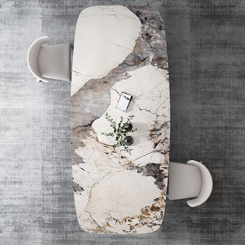 Rectangular Stone Dining Table Modern Green White Gold Furniture with Double Pedestal