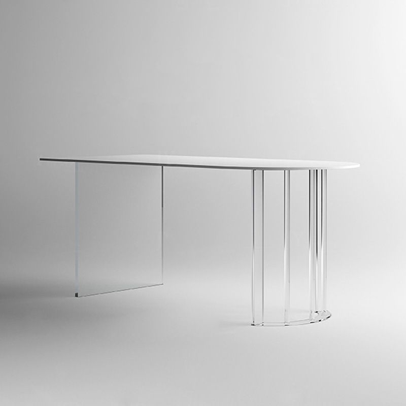 White Stone Dining Table Contemporary Dining Table with Sled Base Clearhalo 'Dining Tables & Seating' 'Dining Tables' 'dining_table' 'furn' 'furn_dining_table' 'Furniture' 'furniture_dining_table' 'Kitchen & Dining Furniture' 'kitchen' 'kitchen_dining_table' 1200x1200_ed802d6f-2266-4a66-b983-652080b54129