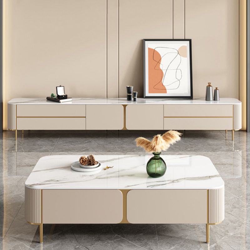 Modern Wooden TV Media Console Enclosed Storage White TV Console with Drawers