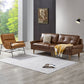 Solid Wood Round Arm Sofa Living Room Tufted Leather Sofa 32.28" H