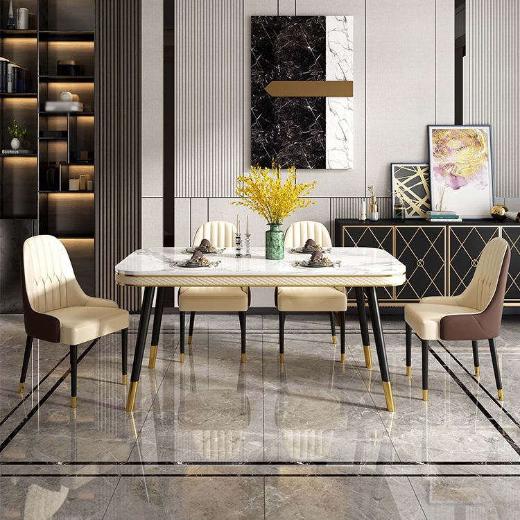 Contemporary Dining Table Sets with Sintered Stone Table and Cushion Chairs Clearhalo 'Dining Room Sets' 'Dining Tables & Seating' 'dining_room_set' 'furn' 'furn_dining_room_set' 'Furniture' 'furniture_dining_room_set' 'Kitchen & Dining Furniture' 'kitchen&dining_furn' 'kitchen' 1200x1200_ed8badd5-9851-428b-8916-548dd67a413e