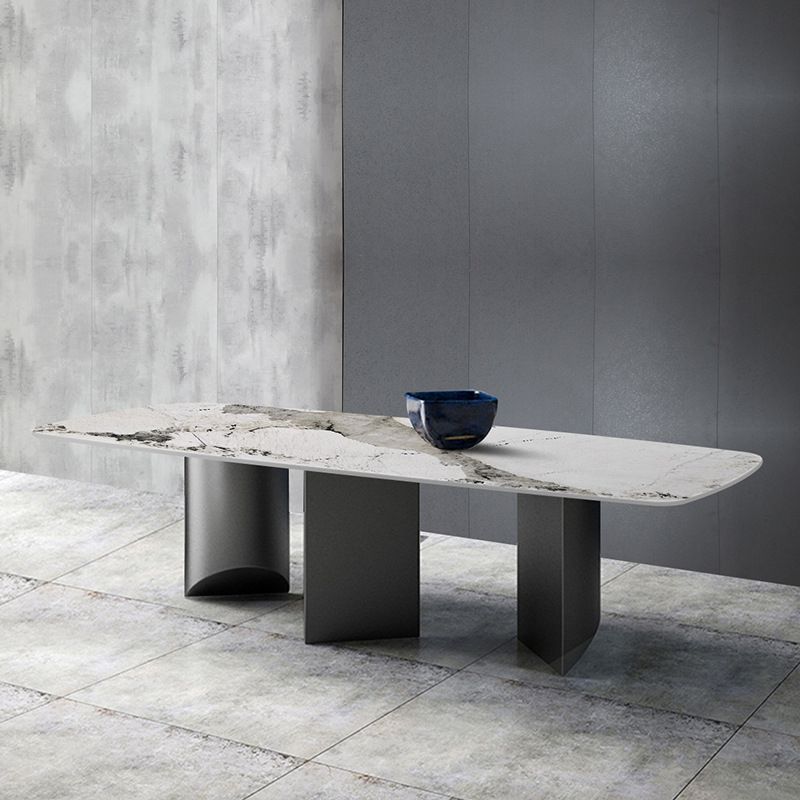 Sintered Stone Top Dining Table Rectangle Table with Grey Metal Base and Double Pedestal Clearhalo ' dining_table' 'Dining Tables & Seating' 'Dining Tables' 'furn' 'furn_dining_table' 'Furniture' 'furniture_dining_table' 'Kitchen & Dining Furniture' 'kitchen&dining_furn' 'kitchen' 'kitchen_dining_table' 1200x1200_ed8d1bc8-a2ff-463e-845b-10eda18ae9f9