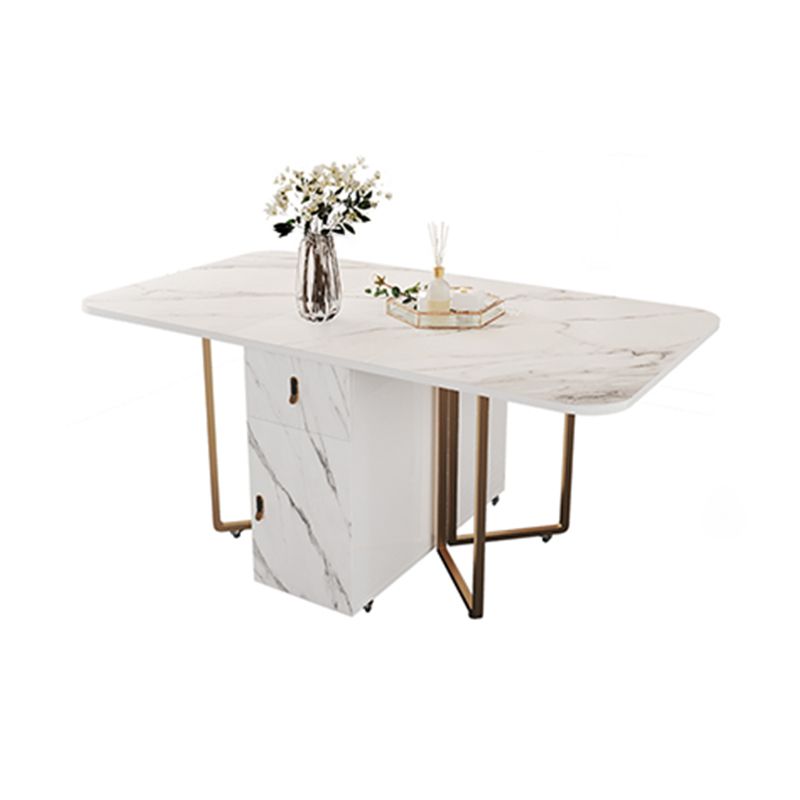 Contemporary Rectangle Dining Table Sintered Stone Drop-Leaf Table with Metal Base for Dining Room Clearhalo ' dining_table' 'Dining Tables & Seating' 'Dining Tables' 'furn' 'furn_dining_table' 'Furniture' 'furniture_dining_table' 'Kitchen & Dining Furniture' 'kitchen&dining_furn' 'kitchen' 'kitchen_dining_table' 1200x1200_ed8fd294-5045-476a-8a78-7b06fdf8e4cb