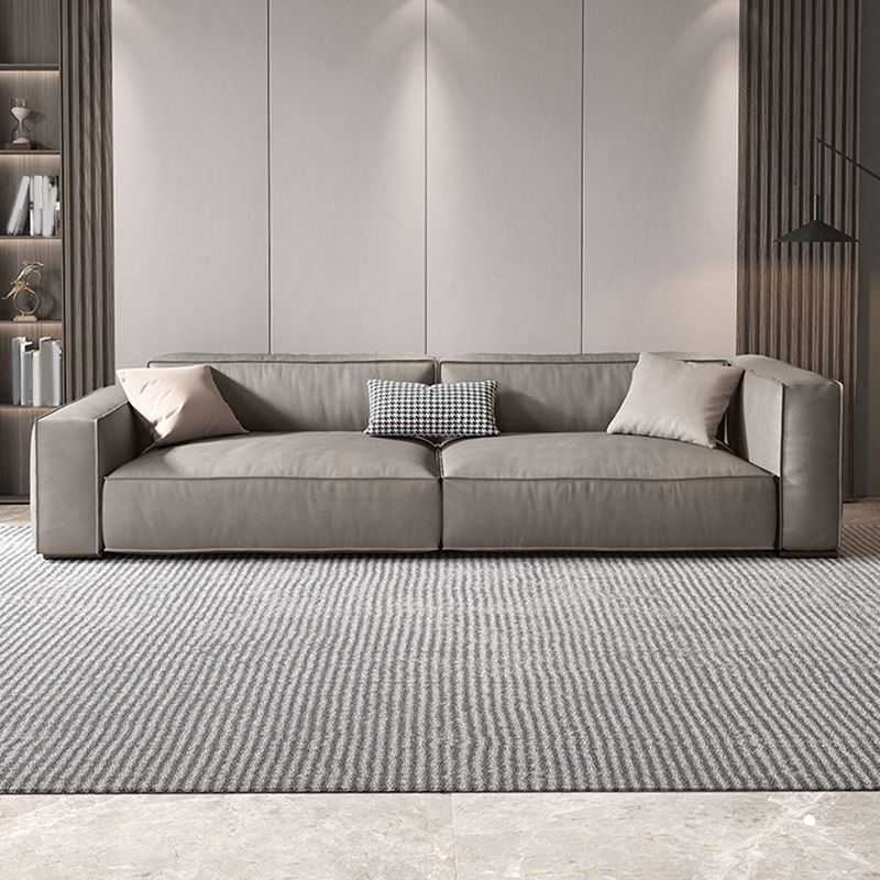 Genuine Leather Sofa Tuxedo Arm Contemporary Living Room Seating