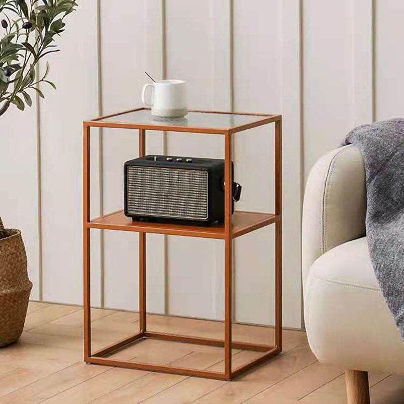 Modernistic Double Tier Rectangular with Storage Frame Glass Side Table Clearhalo 'Coffee & Accent Tables' 'End & Side Tables' 'end_side_tables' 'furn' 'furn_end_side_tables' 'Furniture' 'Living Room Furniture' 1200x1200_ed9d0b78-eeb7-4dbb-8750-a456c6f9656b