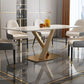 Luxury Sintered Stone Dining Table Rectangle Table with Single Pedestal in Gold Clearhalo 'Dining Tables & Seating' 'Dining Tables' 'dining_table' 'furn' 'furn_dining_table' 'Furniture' 'furniture_dining_table' 'Kitchen & Dining Furniture' 'kitchen' 'kitchen_dining_table' 1200x1200_eda0edd5-fa6a-4824-aac8-2dfbf5ea9f1a