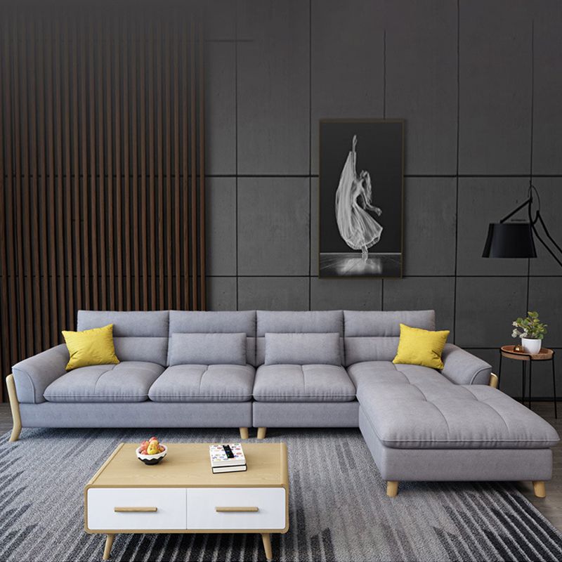 Flared Arm Linen Sectional Scandinavian 4-seater Sectional with Pillows Clearhalo 'furn' 'furn_sectionals' 'Furniture' 'Living Room Furniture' 'Sectionals' 1200x1200_eda33af1-7cf5-4b67-832e-4420a2a3913d