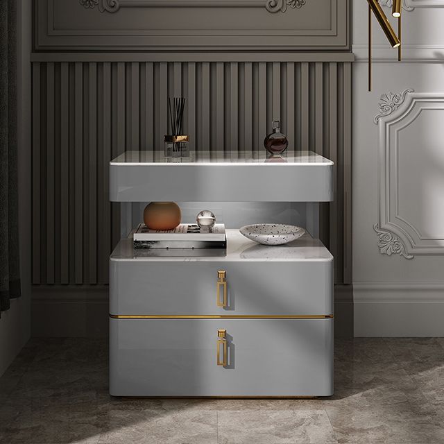 Modern 21 inch H Nachttafel Open opslag 2-ladjes Stone Top Nightstand