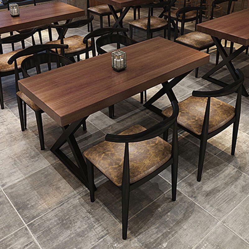 Industrial 1/5 Pieces Dining Set Rectangle Pine Wood Dining Table for Barbecue Shop