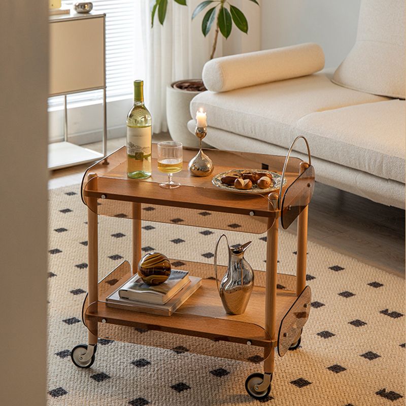 Rectangular Solid Wood End Table with Casters 28.7" Tall 2-Tier Side Table in Brown Clearhalo 'Coffee & Accent Tables' 'End & Side Tables' 'end_side_tables' 'furn' 'furn_end_side_tables' 'Furniture' 'Living Room Furniture' 1200x1200_eda679c6-2a5f-4a5b-8439-a50bee2a1719