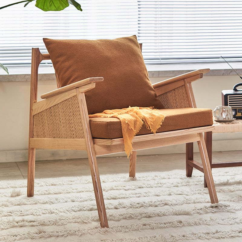 Scandinavian Solid Wood Accent Armchair with Pillow Back and 4 Legs