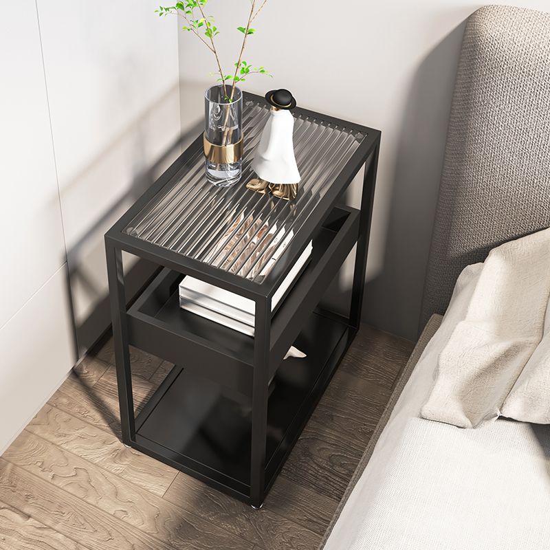 Modern Rectangular Glass Side Table Metal Frame Table with Storage Clearhalo 'Coffee & Accent Tables' 'End & Side Tables' 'end_side_tables' 'furn' 'furn_end_side_tables' 'Furniture' 'Living Room Furniture' 1200x1200_edac53a2-a1d4-48b6-902e-06debed63a0f