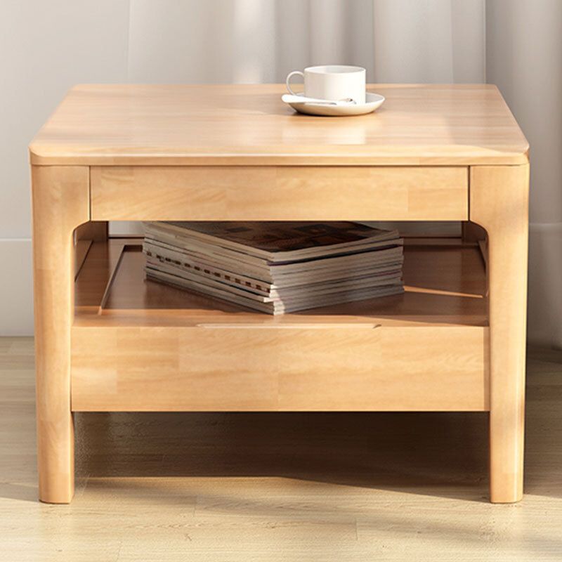 Solid Wood Square Top Side Table 17.7" Tall 4 Legs End Table with Drawer