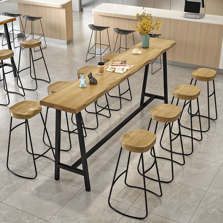 Natural and Black Modern Counter Table Trestle Footrest Bistro Bar Table Clearhalo 'Bar Furniture' 'Bar Tables' 'bar_tables' 'furn' 'furn_bar_tables' 'Furniture' 'furniture_bar_tables' 'Kitchen & Dining Furniture' 1200x1200_edb043f4-28ae-4aaf-9b9a-9f1a5b8ef5c6