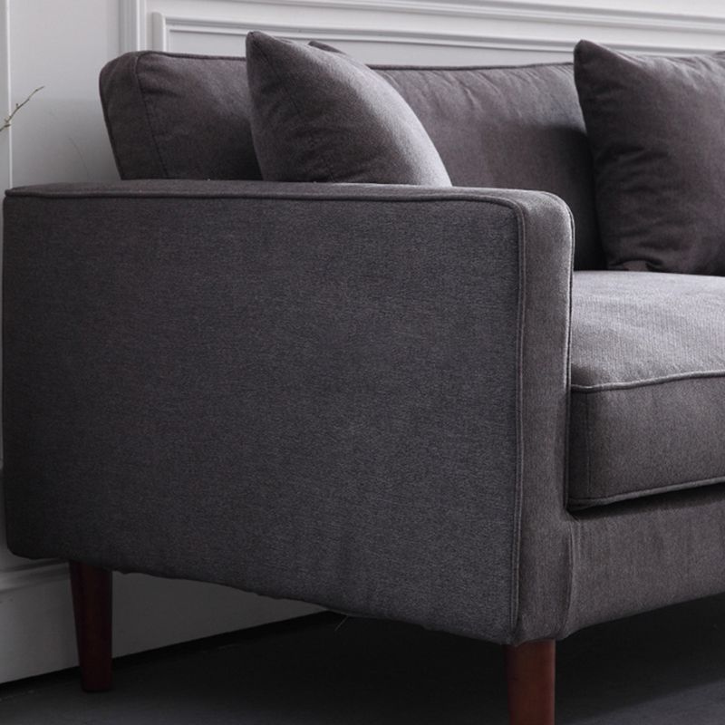 Fabric Slipcovered Sofa Dark Grey Square Arm Sofa with 3 Pillows