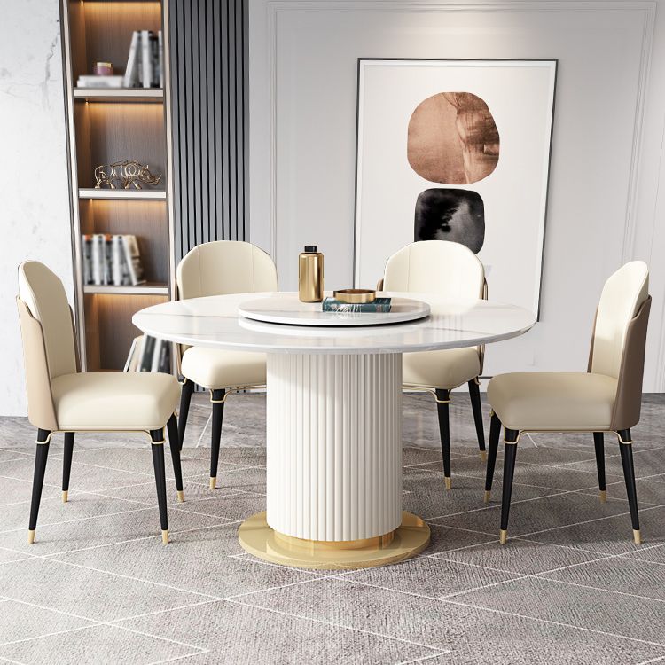 Glam 1/3/4/5/7/9 Pieces Round Dining Table Set with Sintered Stone Top Turntable Furniture Clearhalo 'Dining Room Sets' 'Dining Tables & Seating' 'dining_room_set' 'furn' 'furn_dining_room_set' 'Furniture' 'furniture_dining_room_set' 'Kitchen & Dining Furniture' 'kitchen&dining_furn' 'kitchen' 1200x1200_edb22882-11de-4a83-a8cf-8430e870d3b6
