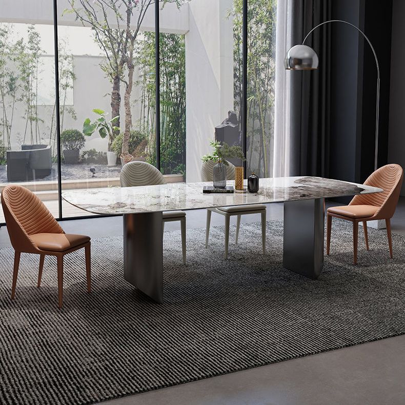 Modern Dining Set Stone 1/4/5/7 Pieces Dining Table with Leather Chairs for Indoor Clearhalo 'Dining Room Sets' 'Dining Tables & Seating' 'dining_room_set' 'furn' 'furn_dining_room_set' 'Furniture' 'Kitchen & Dining Furniture' 1200x1200_edb3807e-c81c-4488-bfc6-e87c595a95df