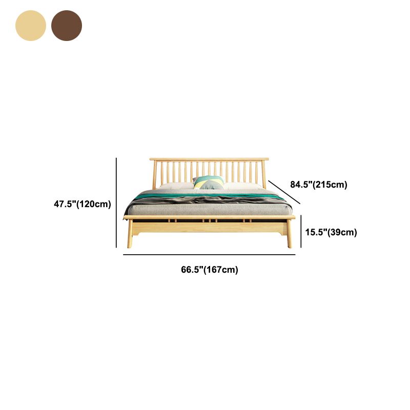 Scandinavian Spindle Headboard Bed with Open-Frame and Wooden Legs