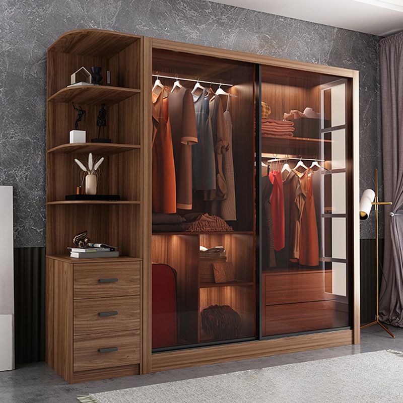 Mirrored Finish Cabinet with Glass Door Modern Brown Wardrobe for Home Clearhalo 'Armoires & Wardrobes' 'armoires_wardrobes' 'Bedroom Furniture' 'furn' 'furn_armoires_wardrobes' 'Furniture' 1200x1200_edbd5667-f260-41d3-b58d-df66e51d96b8