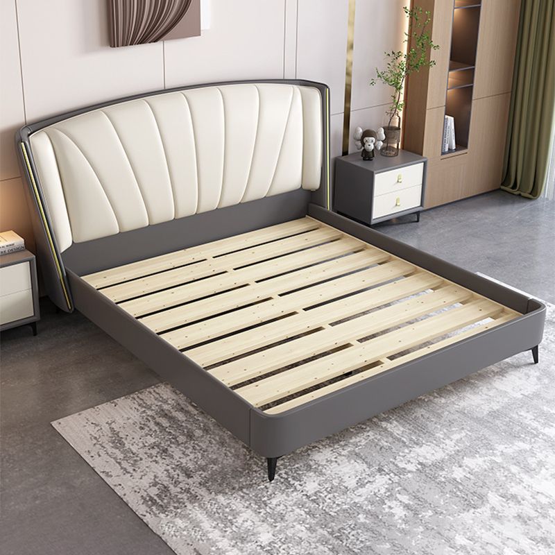 ウィングバックヘッドボードベッドレザーベッドフレーム86.61 "灰色の長さ