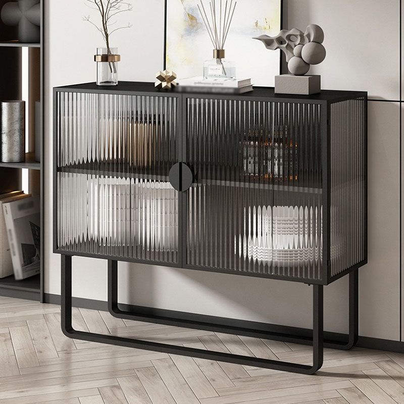 Glam Iron Credenza Striped Glass Doors 39.5"L Cabinets Dining Server for Living Room Clearhalo 'buffet_sideboard' 'Buffets & Sideboards' 'furn' 'furn_buffet_sideboard' 'Furniture' 'Kitchen & Dining Furniture' 1200x1200_edbf568a-9a20-428d-9060-0f32461a8e56