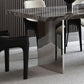 Glanzende grijze stenen eettafel Set 1/4/5/7 stukken Dinerset met gewatteerde stoelen