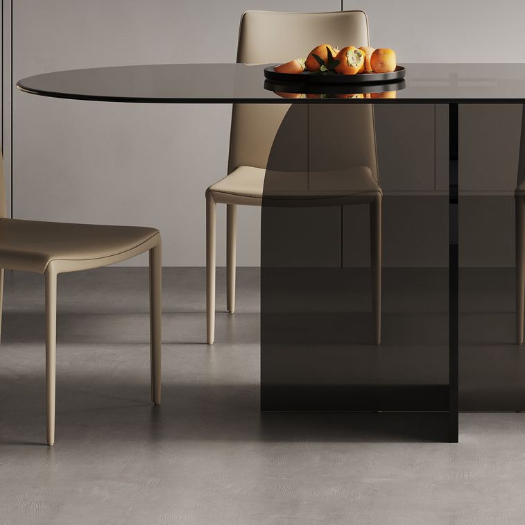 Modern Transparent Gray Glass Desktop Ellipse Dining Table for Dining Room Clearhalo 'Dining Tables & Seating' 'Dining Tables' 'dining_table' 'furn' 'furn_dining_table' 'Furniture' 'Kitchen & Dining Furniture' 1200x1200_edc47e00-fb4d-473f-b5cf-305e0f3bdb76