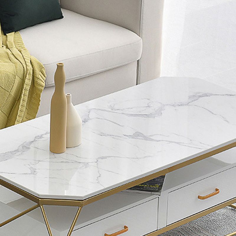 Glam Coffee Table with Glass/Marble Top and 2 Drawers and Iron Base Clearhalo 'Coffee & Accent Tables' 'Coffee Tables' 'coffee_tables' 'furn' 'furn_coffee_tables' 'Furniture' 'Living Room Furniture' 1200x1200_edc8ad64-118f-447b-a971-489c4d762789