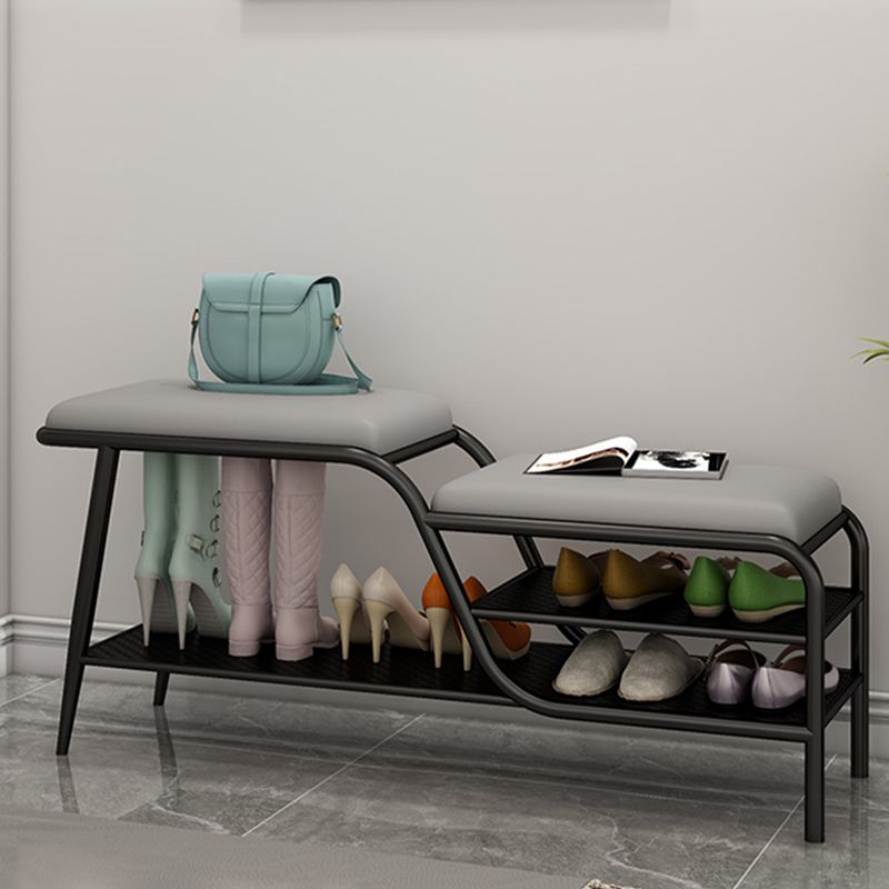 14 Inch Wide Modern Entryway Bench Cushioned Rectangle Metal Seating Bench with Shelves Clearhalo 'Benches' 'Chairs & Seating' 'furn' 'furn_benches' 'Furniture' 'Living Room Furniture' 1200x1200_edcee135-cbc7-4c26-a372-a6920ae83ff0
