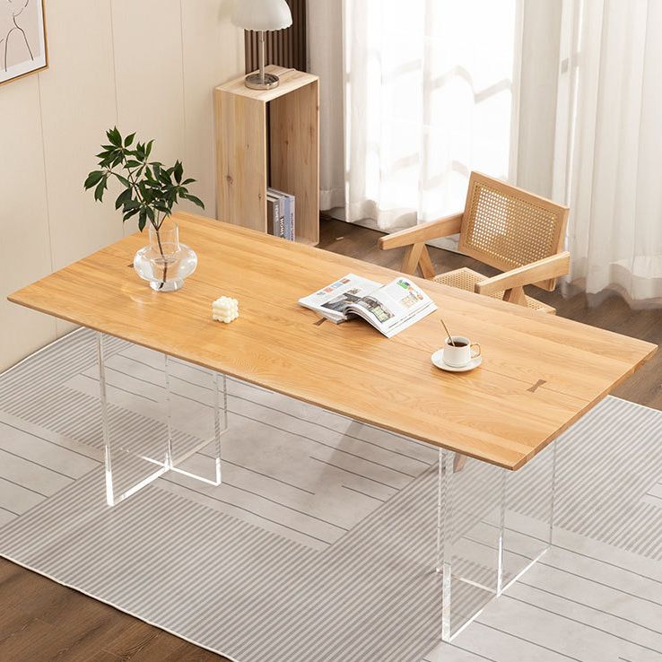 Mesa de comedor rectangular con pedestal doble, mesa de madera moderna para cocina