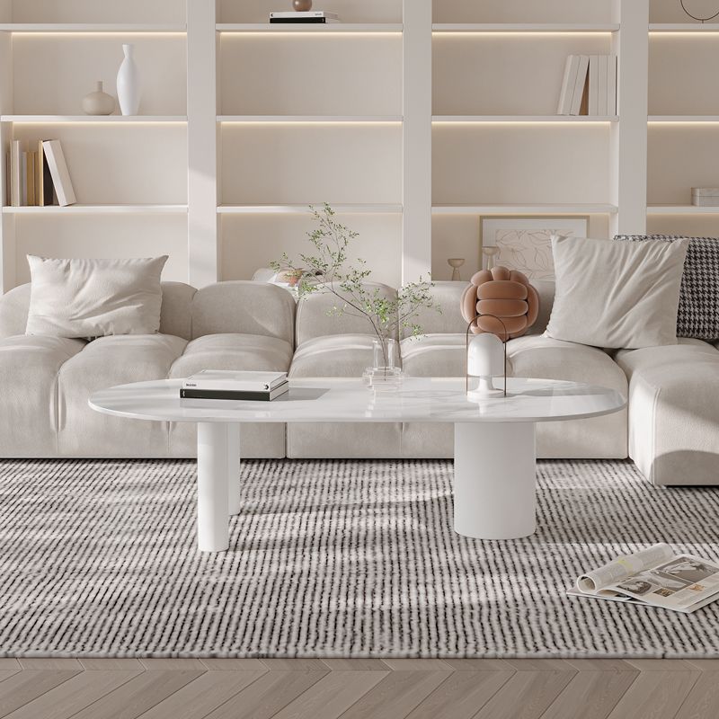 Modern Style White/Black Rock Slab Top Iron Craft Round Coffee Table