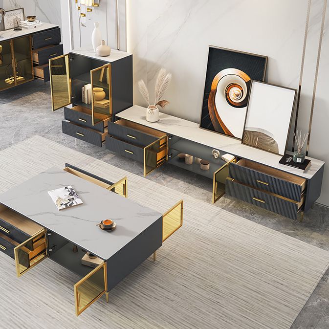 Poner de Stone and Wood TV Stand Scandinavian 4-Drawer TV Console