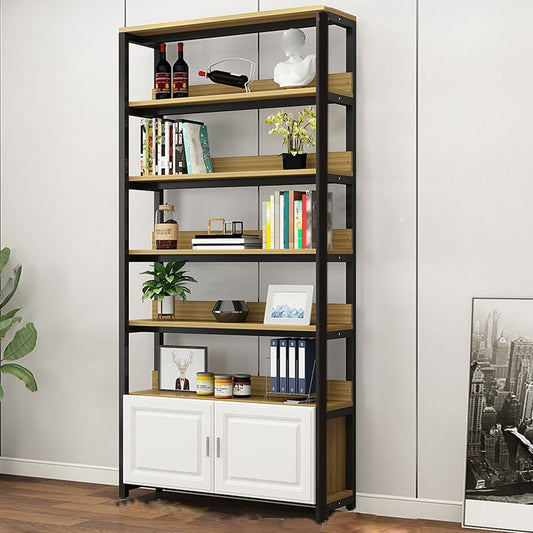 Metal Engineered Wood Shelf Bookcase Modern Home Open Book Shelf with 2 Doors