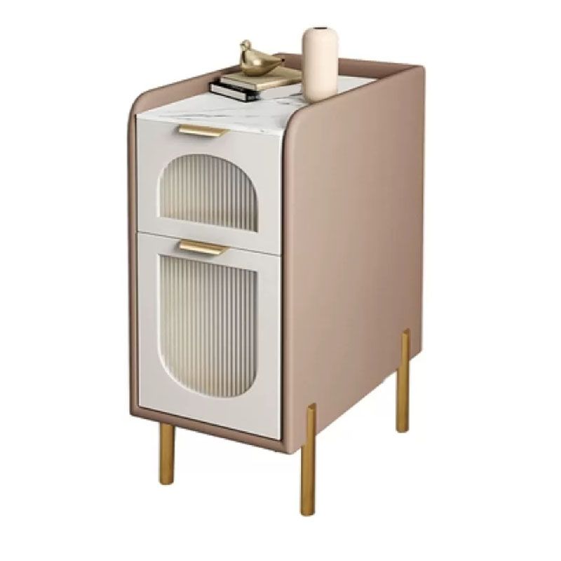 Gabinete de cama de piedra moderno de mediados de siglo con 2 cajones para dormitorio