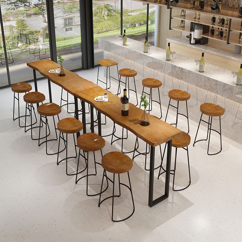 Light Brown Solid Wood Top Bar Table Industrial Metal Base Bistro Table Clearhalo 'Bar Furniture' 'Bar Tables' 'bar_tables' 'furn' 'furn_bar_tables' 'Furniture' 'Kitchen & Dining Furniture' 1200x1200_edd8ca66-ebea-486d-a2aa-135d0085aab8