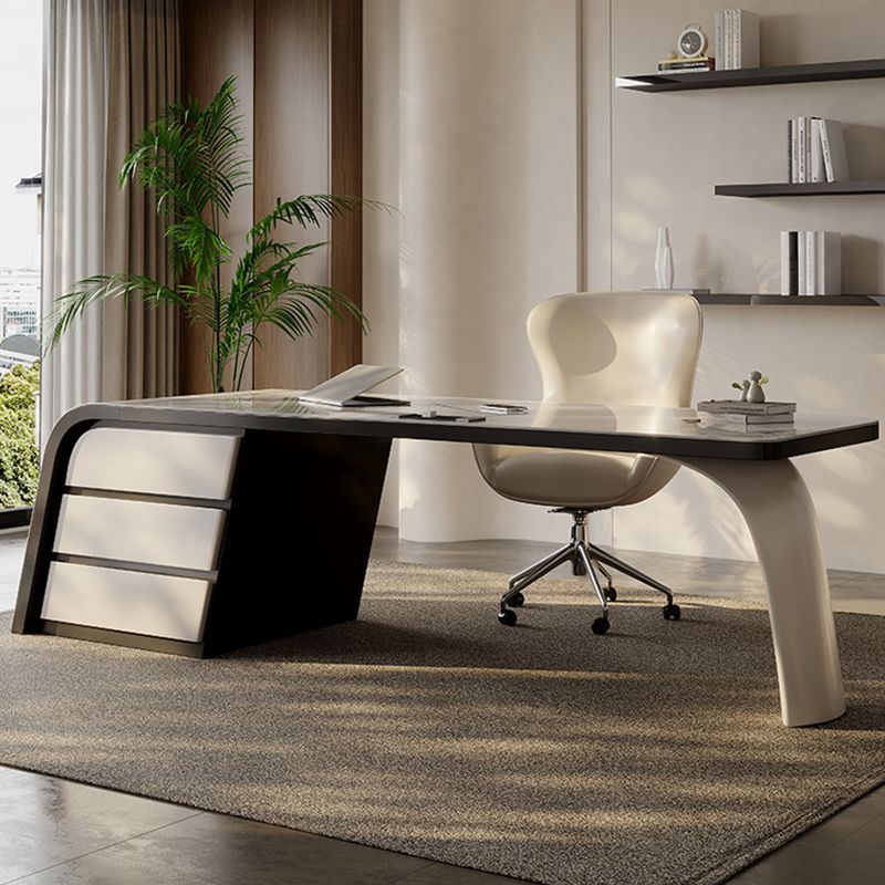 Modern Stone Office Desk Rectangular Shape Task Desk with 3-Drawers for Office Clearhalo 'furn' 'furn_office_desk' 'Furniture' 'Office Desks' 'Office Furniture' 'office_desk' 1200x1200_edd92665-e1b7-4df4-a6e7-4d938b846dc0