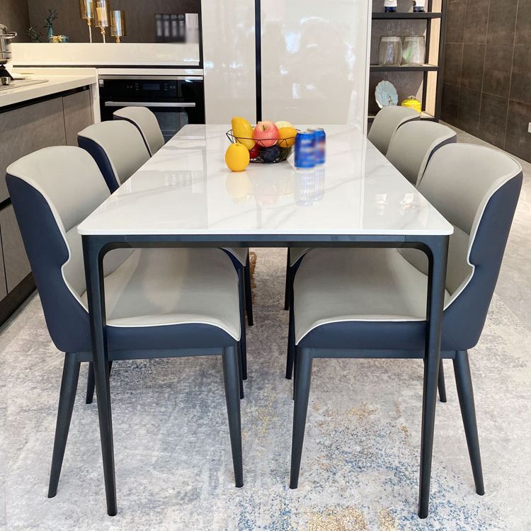 Modern Style Traditional Height Dining Set with White Fixed Table and 4 Black Legs Base Clearhalo 'Dining Room Sets' 'Dining Tables & Seating' 'dining_room_set' 'furn' 'furn_dining_room_set' 'Furniture' 'furniture_dining_room_set' 'Kitchen & Dining Furniture' 'kitchen&dining_furn' 'kitchen' 1200x1200_eddd6bd4-5b02-4b76-9bf5-a8b0b7eeffa6