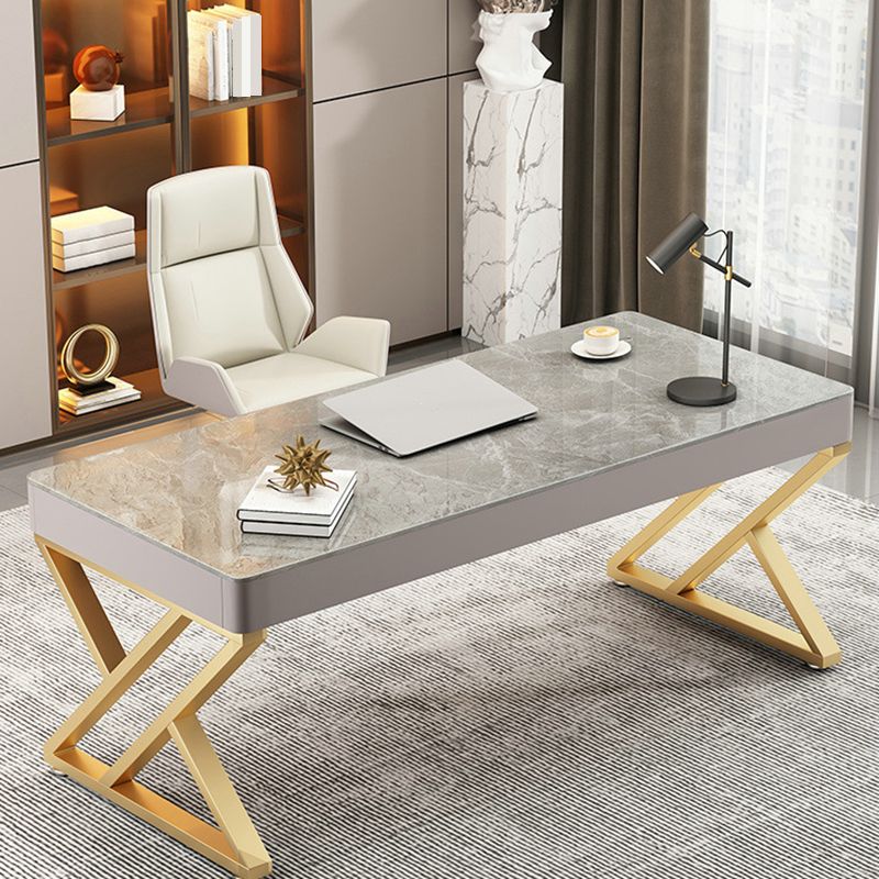 Glam Stone Writing Desk Sled Base 29.53" Tall Office Desk with Drawers Clearhalo 'furn' 'furn_office_desk' 'Furniture' 'Office Desks' 'Office Furniture' 'office_desk' 1200x1200_edddd004-a195-46e4-8eb0-2e3c352f1316