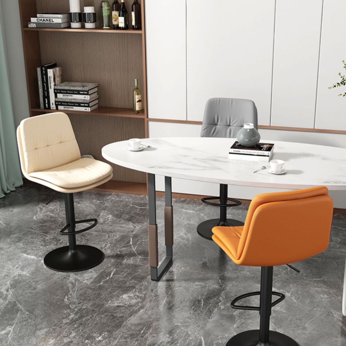 Contemporary PU Leather Counter Stool Turntable Fabric Cushion in Matte Finish Clearhalo 'Bar Furniture' 'Bar Stools' 'bar_stools' 'furn' 'furn_bar_stools' 'Furniture' 'Kitchen & Dining Furniture' 1200x1200_eddf1138-f6bd-4b0a-bcb4-6f365b5ea4fe