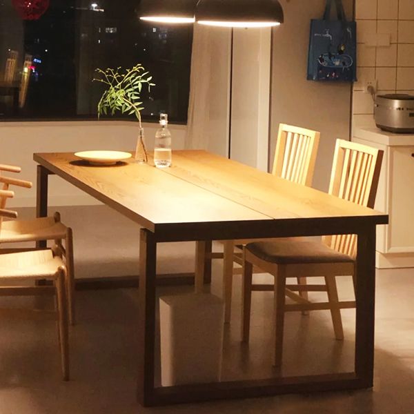 Minimalist Kitchen Standard Dining Table Solid Wood Rectangle Dining Table with Double Pedestal Clearhalo ' dining_table' 'Dining Tables & Seating' 'Dining Tables' 'furn' 'furn_dining_table' 'Furniture' 'furniture_dining_table' 'Kitchen & Dining Furniture' 'kitchen&dining_furn' 'kitchen' 'kitchen_dining_table' 1200x1200_ede060d9-1f16-4d5d-a102-782a2c9f02c3