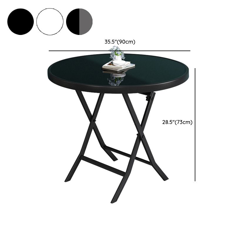 Glass Foldable Dining Table for 2 Person with Black Metal Base Clearhalo 'Dining Tables & Seating' 'Dining Tables' 'dining_table' 'furn' 'furn_dining_table' 'Furniture' 'Kitchen & Dining Furniture' 1200x1200_ede741c7-0ed1-4905-b4c1-02d98b7612ef