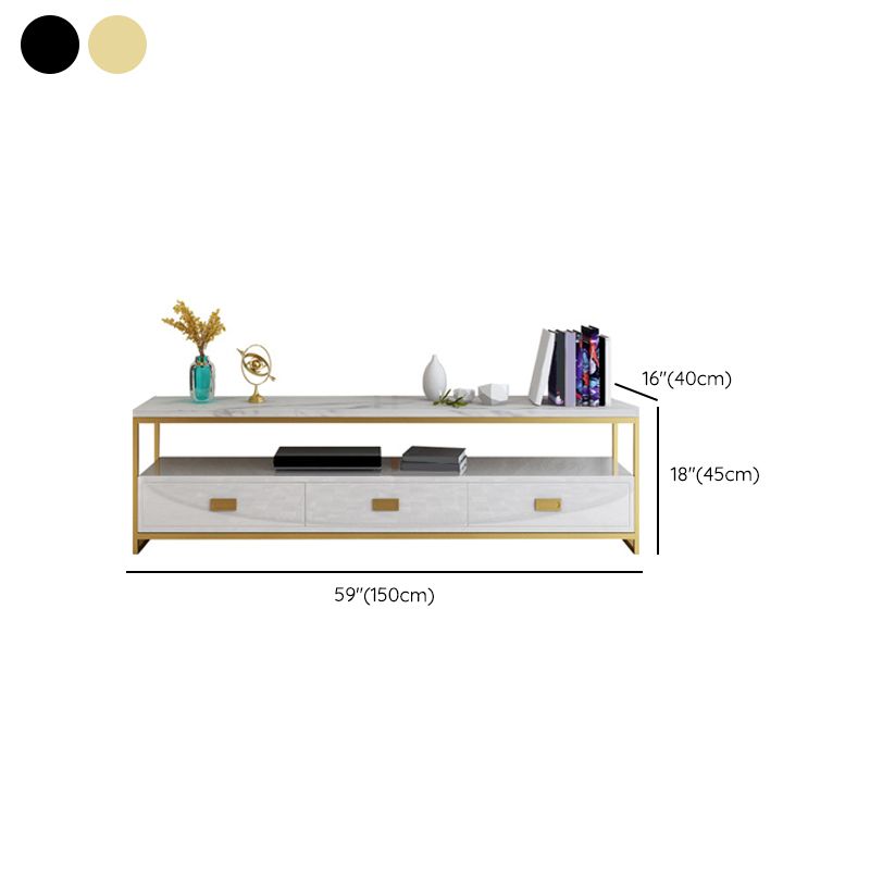 Meuble TV moderne avec 3 tiroirs, console multimédia de rangement ouverte